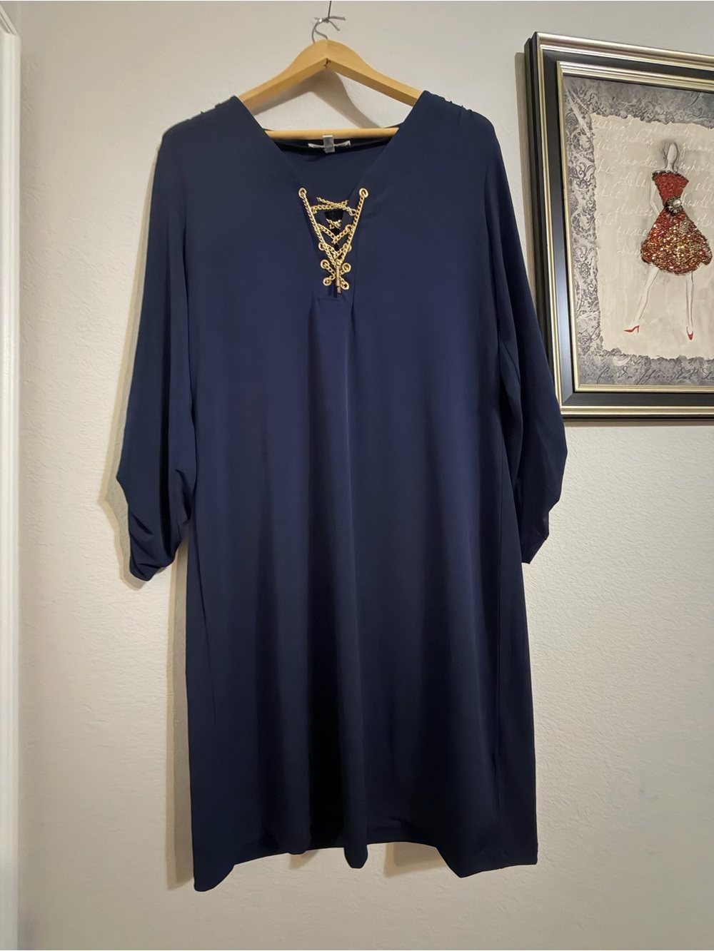 Spense Navy Dress with Silver Label Detail